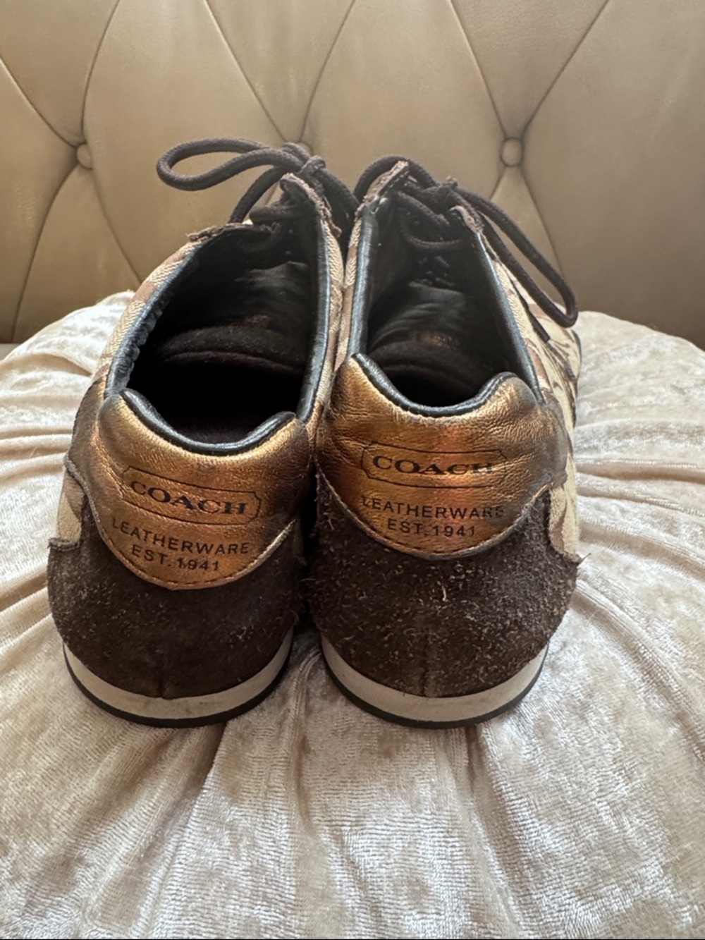 Vintage Coach Kate Brown Signature Monogram Lace-Up Sneakers - Picture 3 of 8